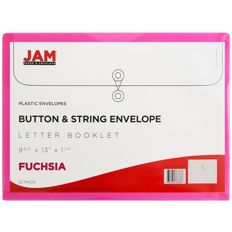 JAM PAPER Plastic Envelopes with Button & String Tie Closure - Letter Booklet - 9 3/4 x 13 - Fuchsia - 12/Pack - Image 5